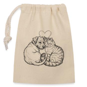 Cute Friends (Cat + Dog) - Closable cotton gift bag (14x20cm) - nature - Front