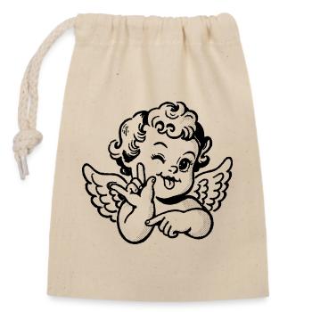 Love You Cherub – Engel mit ILY Handzeichen - Verschließbarer Geschenkbeutel aus Baumwolle (14x20cm) - Natur - Vorne