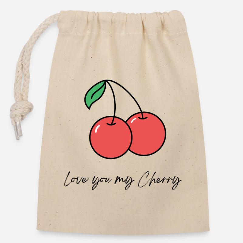 Double cherry with declaration of love - Closable cotton gift bag (14x20cm) - nature