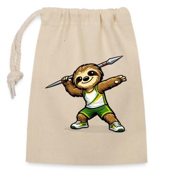 Javelin Throwing Sloth Sports Hero - Closable cotton gift bag (14x20cm) - nature - Front