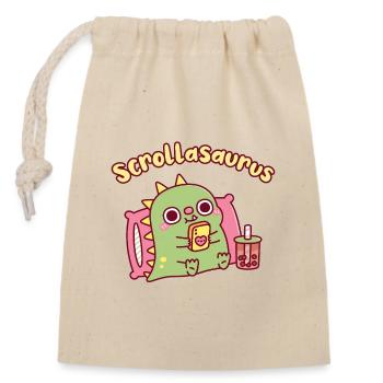 Cute Scrollasaurus Dinosaur Scrolling On Handphone - Closable cotton gift bag (14x20cm) - nature - Front