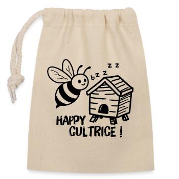 Apicultrice, happy cultrice abeille avec une ruche - Sac cadeau en coton avec cordon (14 x 20 cm) - nature - Devant