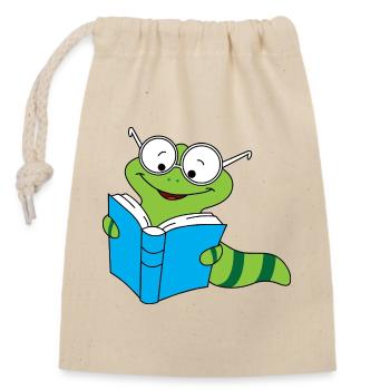 Bücherwurm Nerd Lesen Bücher Regenwurm - Verschließbarer Geschenkbeutel aus Baumwolle (14x20cm) - Natur - Vorne