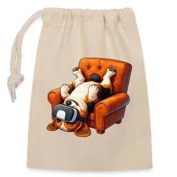 Mops VR Gamer Sessel Cartoon - Verschließbarer Geschenkbeutel aus Baumwolle (14x20cm) - Natur - Vorne