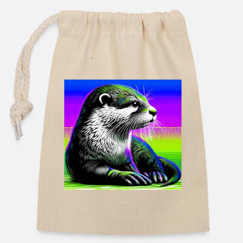 otter - Closable cotton gift bag (14x20cm) - nature