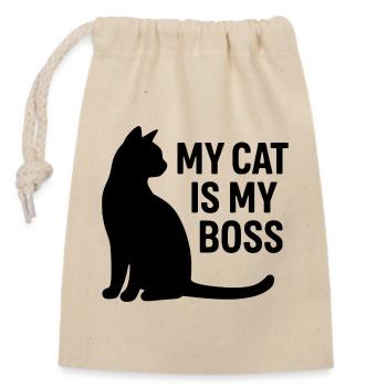 Katze ist Chef - Verschließbarer Geschenkbeutel aus Baumwolle (14x20cm) - Natur - Vorne
