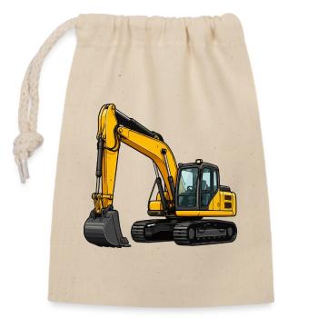 Gelber Bagger auf Baustelle - Verschließbarer Geschenkbeutel aus Baumwolle (14x20cm) - Natur - Vorne