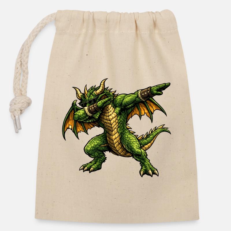 Serious Dabbing Dragon - Closable cotton gift bag (14x20cm) - nature