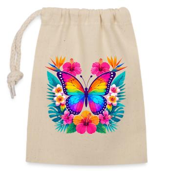 Bunter Tropen-Schmetterling - Verschließbarer Geschenkbeutel aus Baumwolle (14x20cm) - Natur - Vorne