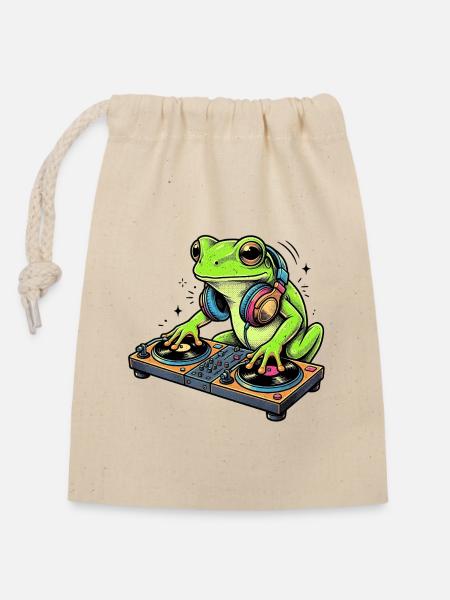 DJ Frosch - Verschließbarer Geschenkbeutel aus Baumwolle (14x20cm) - Natur