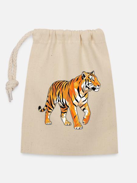 Poly Stil Tiger - Verschließbarer Geschenkbeutel aus Baumwolle (14x20cm) - Natur