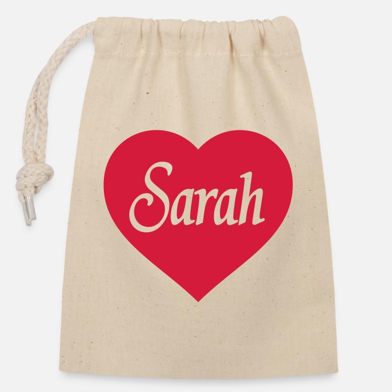 Herz "Sarah" - Verschließbarer Geschenkbeutel aus Baumwolle (14x20cm) - Natur