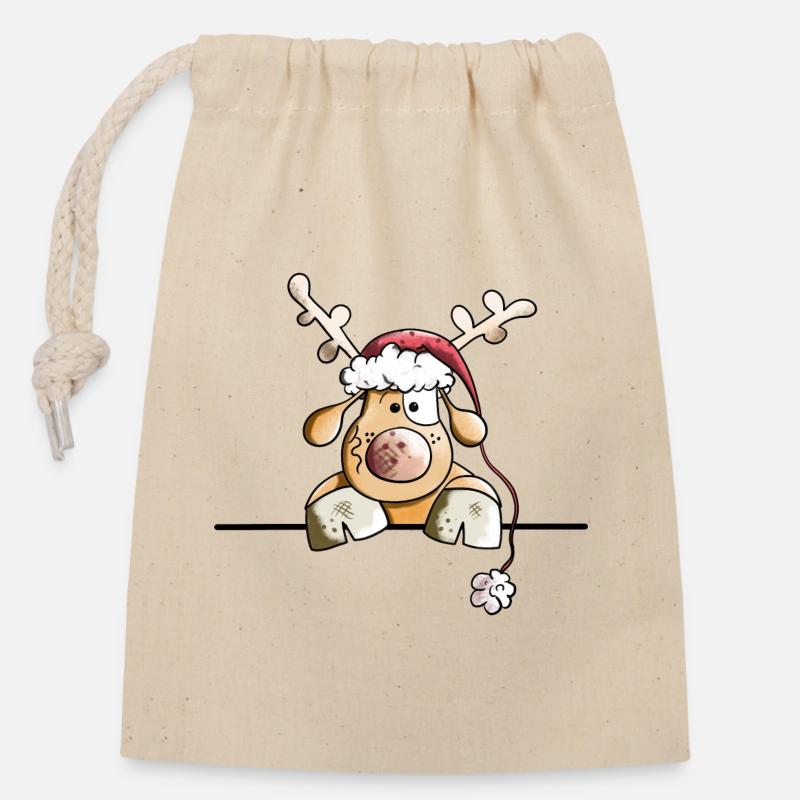 Rufus The Reindeer - Closable cotton gift bag (14x20cm) - nature