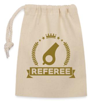 Referee - Schiedsrichter Arbitre - Sport - Match - Verschließbarer Geschenkbeutel aus Baumwolle (14x20cm) - Natur - Vorne
