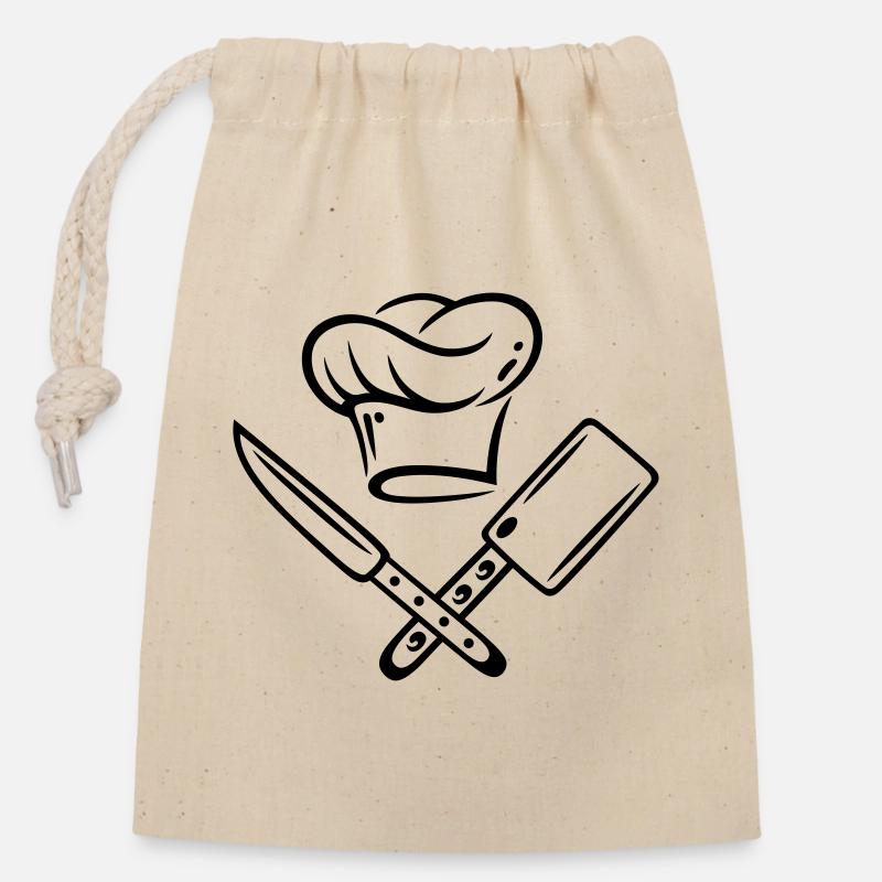 Cuisiner, chapeau de chef - Sac cadeau en coton avec cordon (14 x 20 cm) - nature