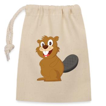 beaver - Closable cotton gift bag (14x20cm) - nature - Front