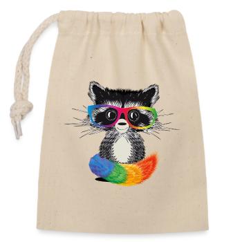 Waschbär mit Brille in Regenbogen Farben - Verschließbarer Geschenkbeutel aus Baumwolle (14x20cm) - Natur - Vorne