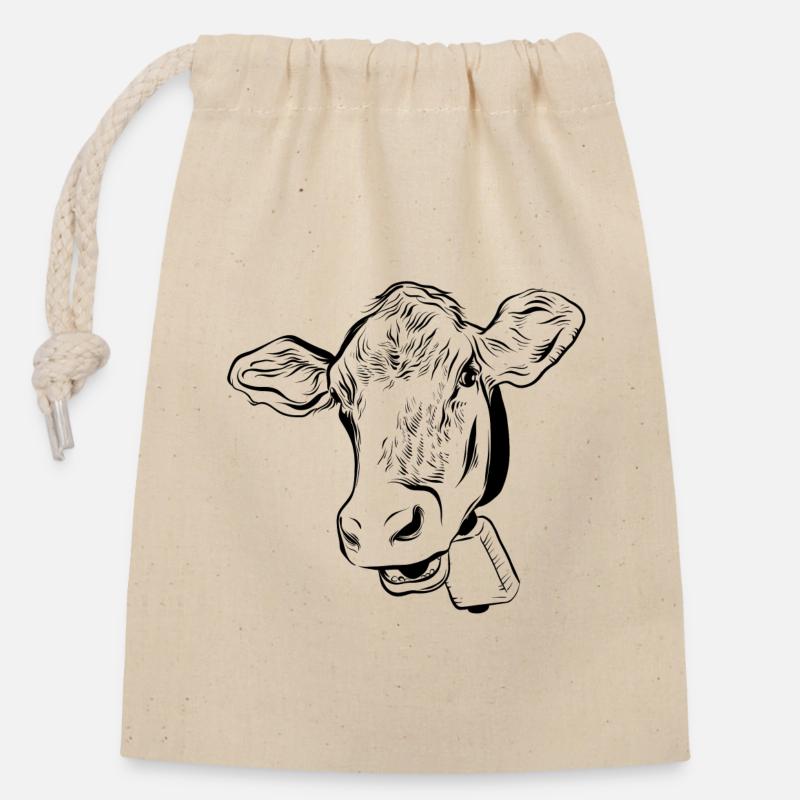 Vache Vaches - Sac cadeau en coton avec cordon (14 x 20 cm) - nature