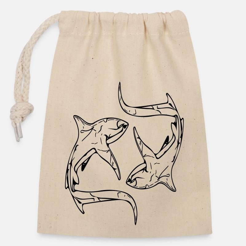 Requins renards élégants en cercle - Sac cadeau en coton avec cordon (14 x 20 cm) - nature