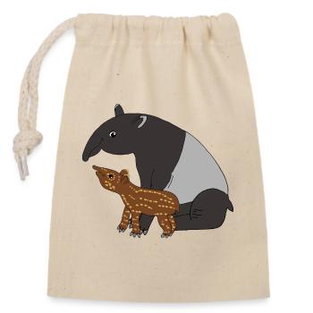 Tapir Famille Mère Enfant Bébé Cadeau - Sac cadeau en coton avec cordon (14 x 20 cm) - nature - Devant