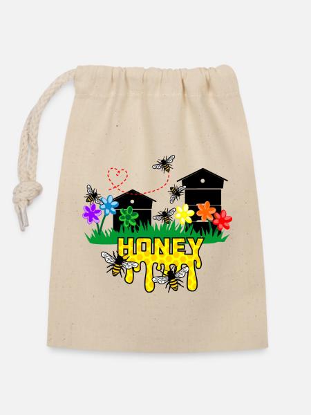 Honiggewächshäuser oder Bienenstöcke mit Bienen - Verschließbarer Geschenkbeutel aus Baumwolle (14x20cm) - Natur