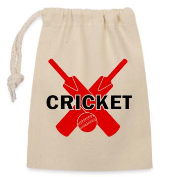 Cricket logo red black with bat and ball - Closable cotton gift bag (14x20cm) - nature - Front