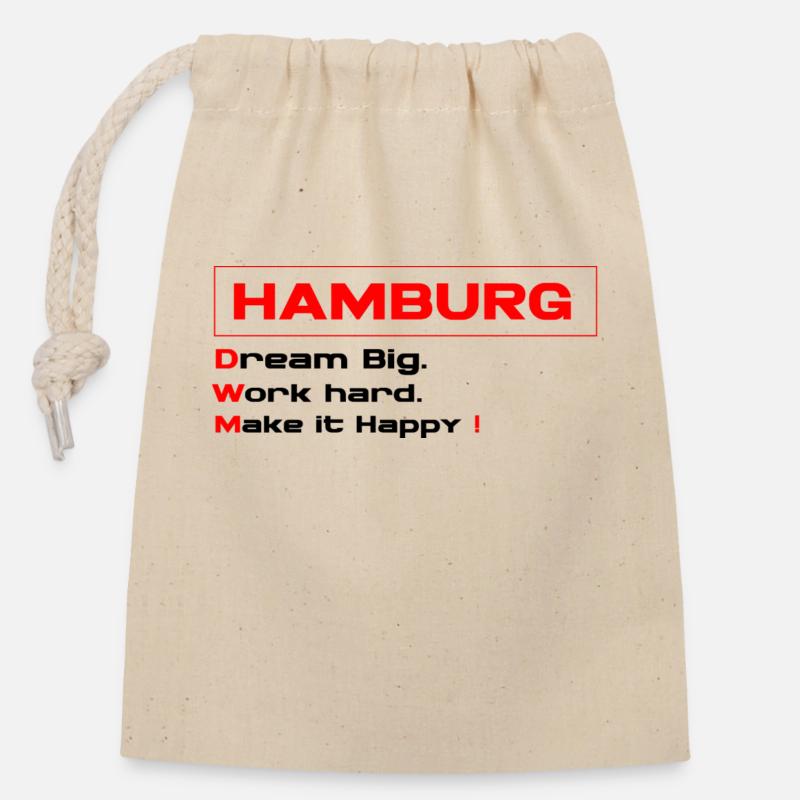 Hamburg Work hard - Verschließbarer Geschenkbeutel aus Baumwolle (14x20cm) - Natur