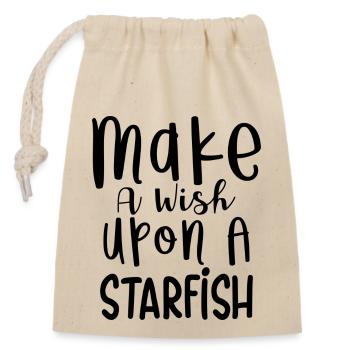 Make a wish upon a Starfish - Verschließbarer Geschenkbeutel aus Baumwolle (14x20cm) - Natur - Vorne