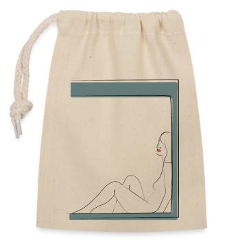 Frau im Fenster - Verschließbarer Geschenkbeutel aus Baumwolle (14x20cm) - Natur - Vorne
