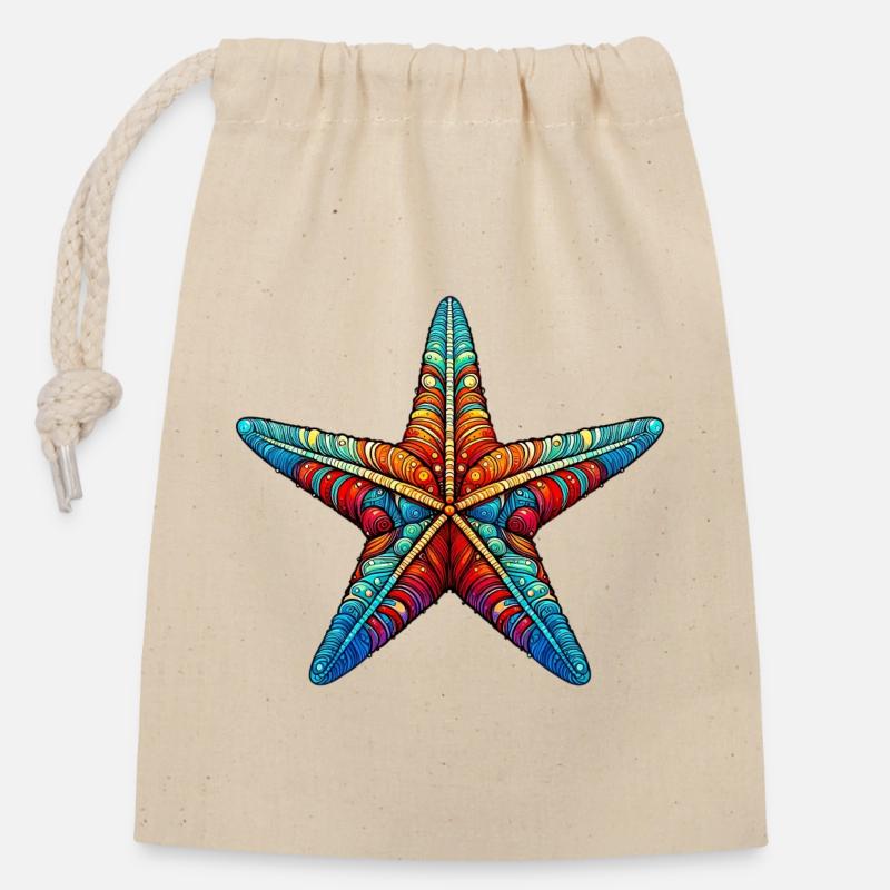 Étoile de mer - Sac cadeau en coton avec cordon (14 x 20 cm) - nature