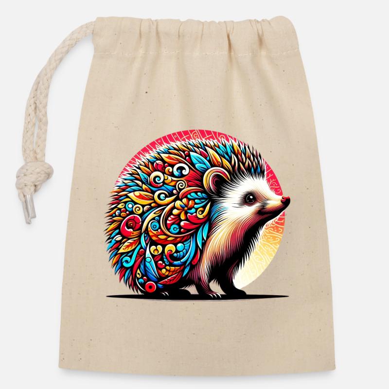 Hedgehog - Closable cotton gift bag (14x20cm) - nature