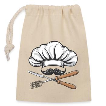 Avec moustache et toque de chef : La cuisine croisée - Sac cadeau en coton avec cordon (14 x 20 cm) - nature - Devant
