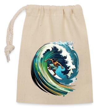 Surfer auf einer großen Welle in einer 2D-Illustra - Verschließbarer Geschenkbeutel aus Baumwolle (14x20cm) - Natur - Vorne