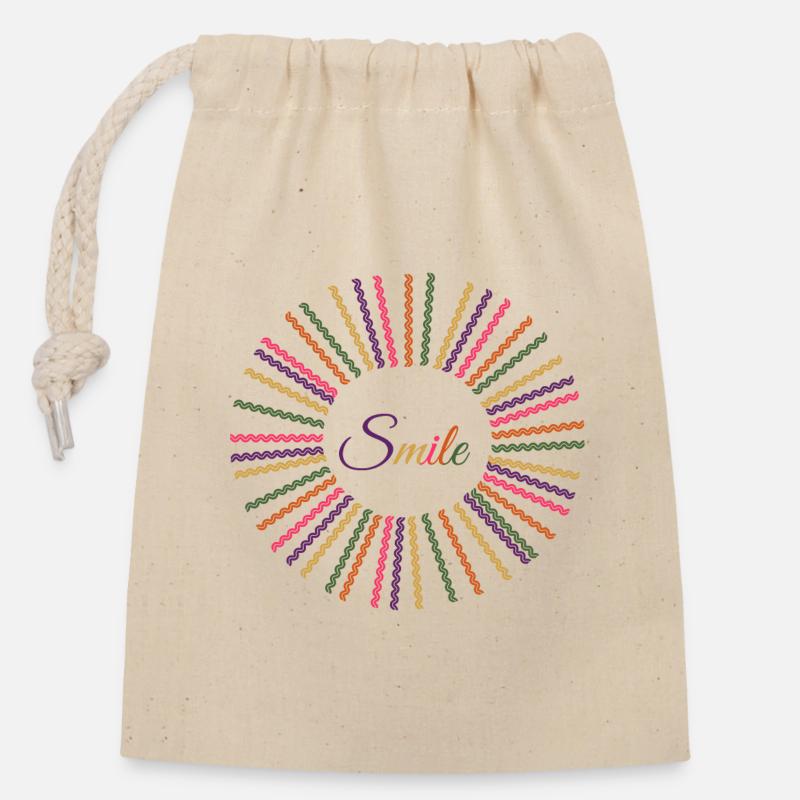 Smile - Closable cotton gift bag (14x20cm) - nature