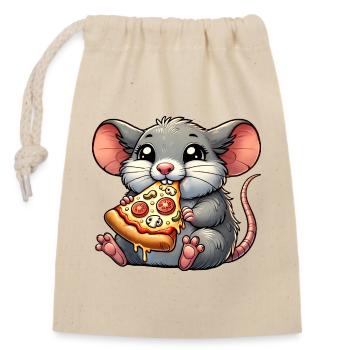 Süße Maus Ratte Pizza Käse Champignons Fast Food - Verschließbarer Geschenkbeutel aus Baumwolle (14x20cm) - Natur - Vorne