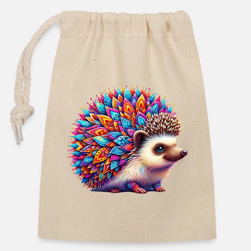 Igel - Verschließbarer Geschenkbeutel aus Baumwolle (14x20cm) - Natur