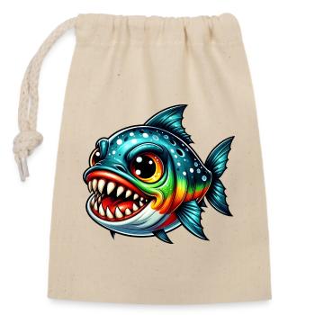 Piranha - Closable cotton gift bag (14x20cm) - nature - Front