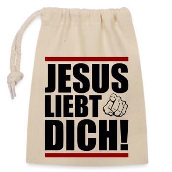Jesus loves you - Closable cotton gift bag (14x20cm) - nature - Front