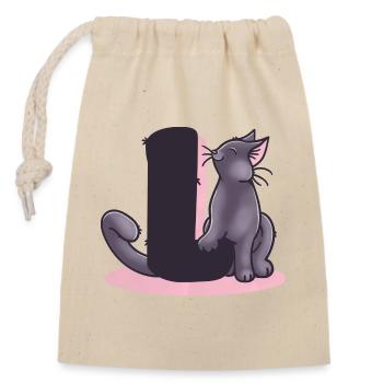 Cat Letter L - Closable cotton gift bag (14x20cm) - nature - Front