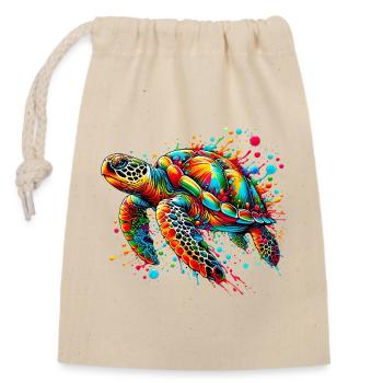 Turtle - Closable cotton gift bag (14x20cm) - nature - Front