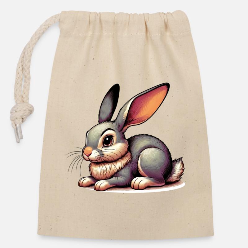 Rabbit - Closable cotton gift bag (14x20cm) - nature