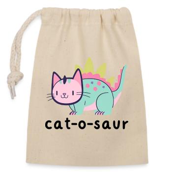 Cat-O-Saur - Verschließbarer Geschenkbeutel aus Baumwolle (14x20cm) - Natur - Vorne