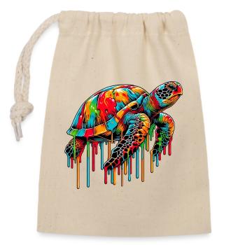 Turtle - Closable cotton gift bag (14x20cm) - nature - Front
