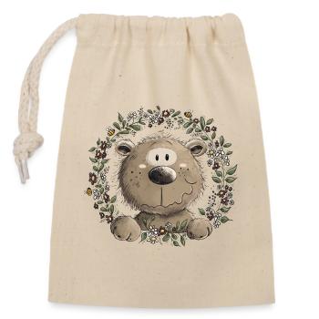 Droll Brown Bear Leaf Couronne Animal Sauvage Bande Dessinée - Sac cadeau en coton avec cordon (14 x 20 cm) - nature - Devant