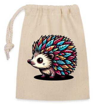 Hedgehog - Closable cotton gift bag (14x20cm) - nature - Front