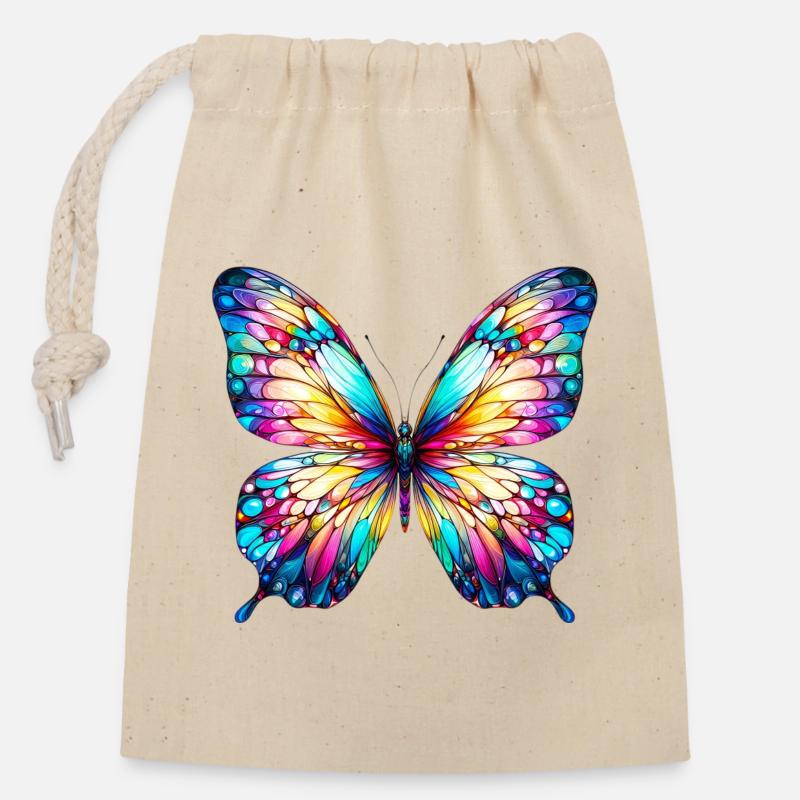 Schmetterling - Verschließbarer Geschenkbeutel aus Baumwolle (14x20cm) - Natur