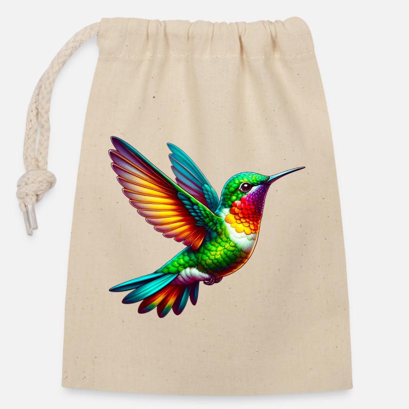 Kolibri - Verschließbarer Geschenkbeutel aus Baumwolle (14x20cm) - Natur