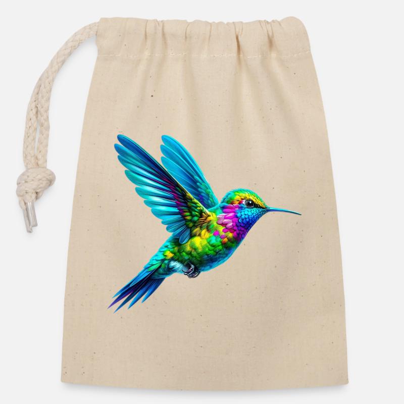 Kolibri - Verschließbarer Geschenkbeutel aus Baumwolle (14x20cm) - Natur