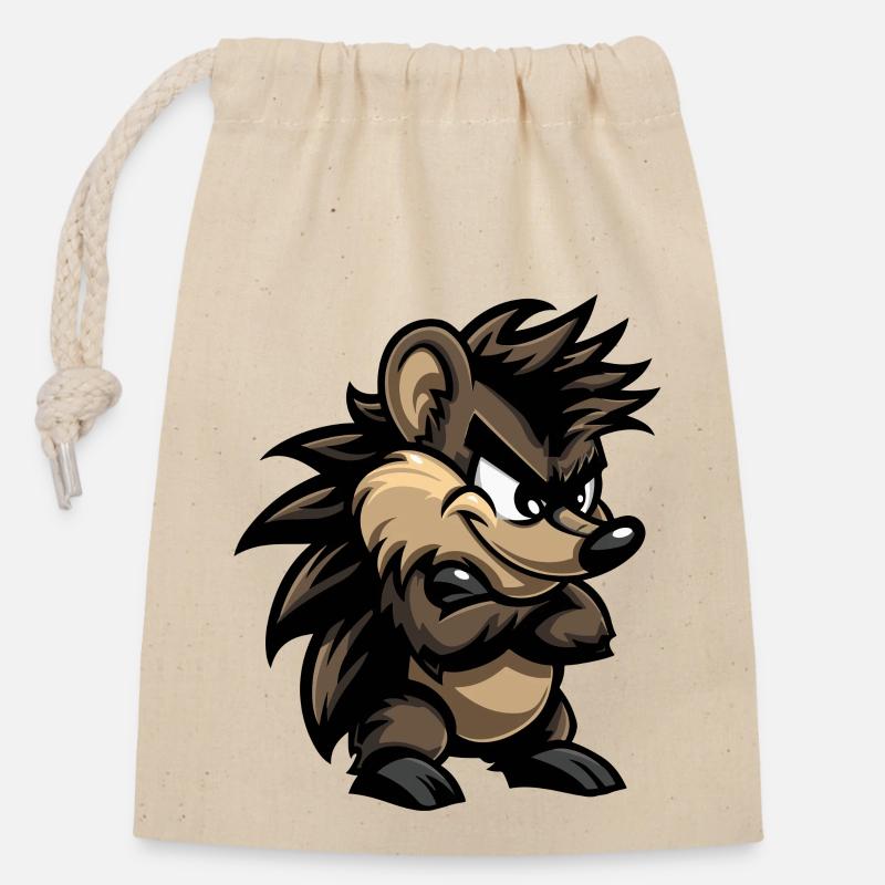 Bande dessinée hérisson - Sac cadeau en coton avec cordon (14 x 20 cm) - nature