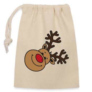 Glückliches Rentier (Rudolph) - Verschließbarer Geschenkbeutel aus Baumwolle (14x20cm) - Natur - Vorne
